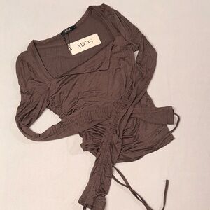 MICAS Square Neck Drawstring Ruched Long Sleeve Top